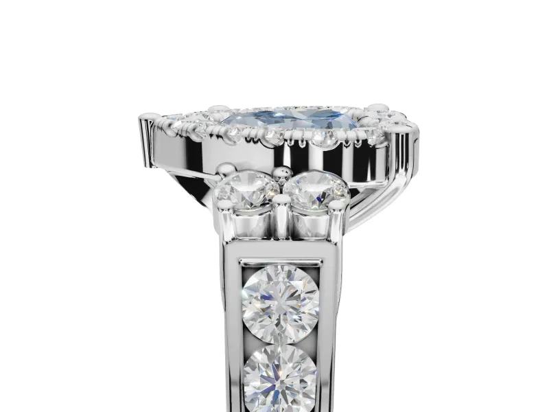 Heart-Shaped Halo Engagement Ring Setting for a Fancy Blue Lab-Grown Diamond | Graduated Channel Band | White Gold