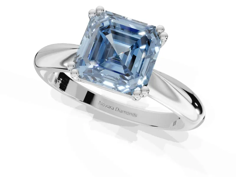 Princess Cut Tapered Solitaire Engagement Ring Setting for a Fancy Blue Lab-Grown Diamond | Sterling Silver