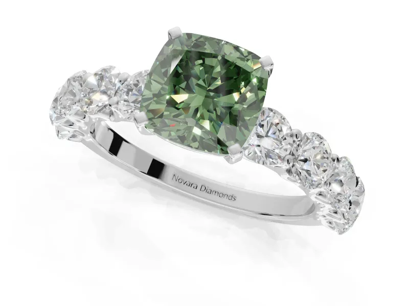 Cushion Cut Engagement Ring Setting for a Fancy Green Lab-Grown Diamond | White Gold - Design NV-24455