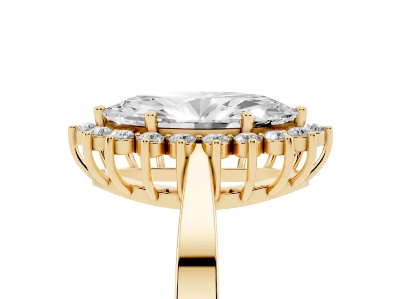 Marquise Cut Diamond Halo Ring Set in Yellow gold with Round Halo and Smooth Solitaire Band