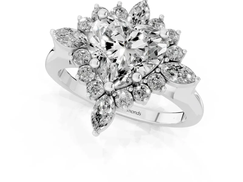 Heart-Shaped Cluster Halo Engagement Ring Setting | Sterling Silver