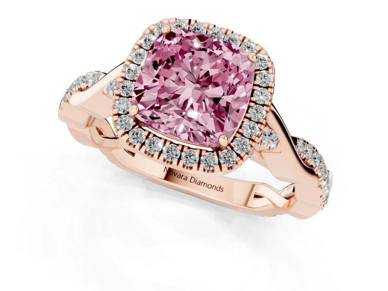 Cushion Cut Twist Halo Engagement Ring Setting for a Fancy Pink Lab-Grown Diamond | Rose Gold