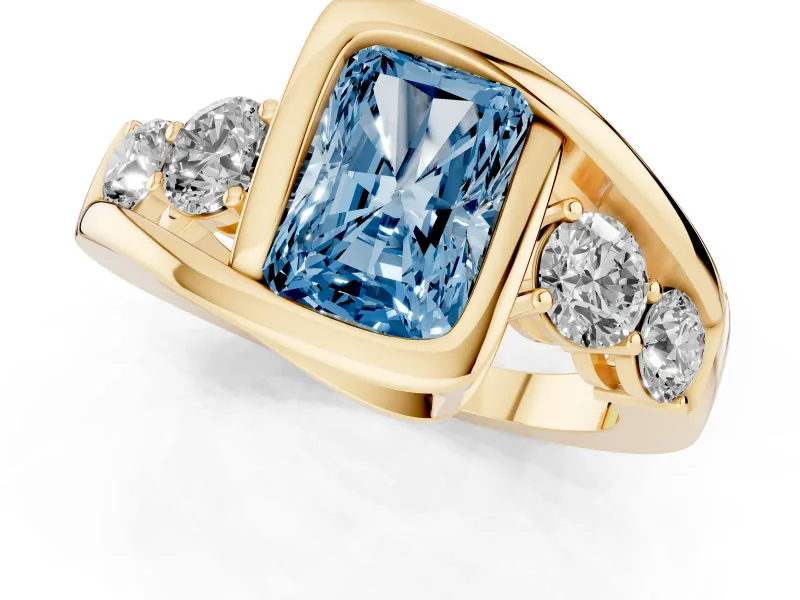 Radiant Cut Bezel Bypass Engagement Ring Setting for a Fancy Blue Lab-Grown Diamond | Yellow Gold