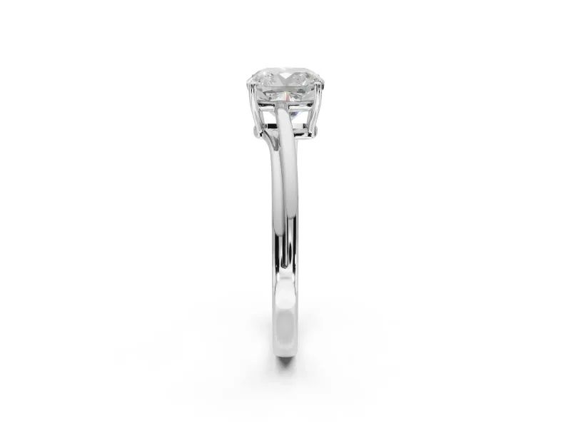 Cushion Cut Bypass Solitaire Engagement Ring Setting | Plain Polished Band | White Gold
