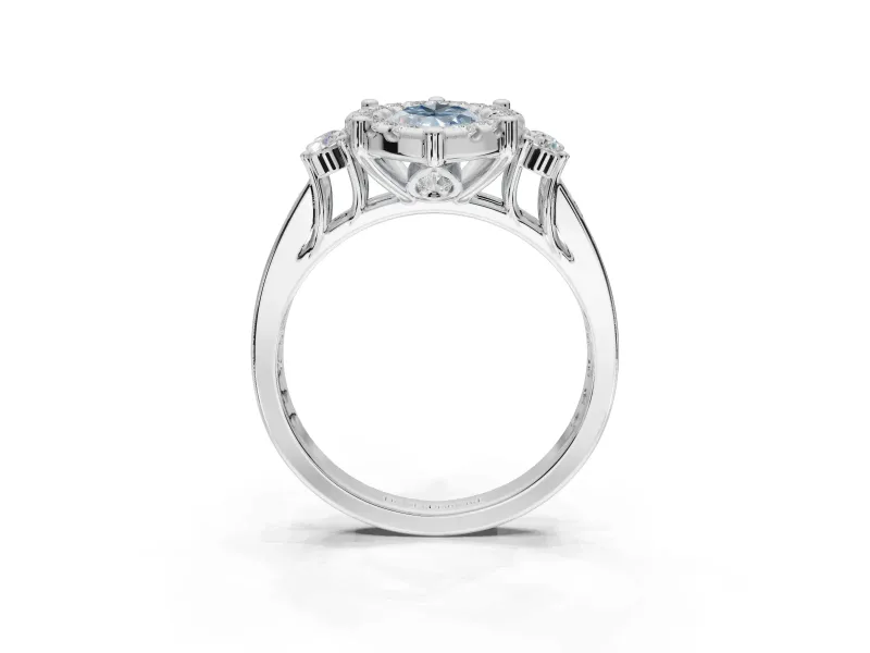 Marquise Halo Engagement Ring Setting for a Fancy Blue Lab-Grown Diamond | Graduated Channel Band | Sterling Silver