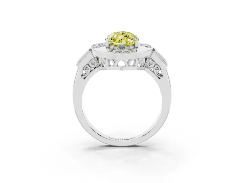 Marquise Milgrain Sectioned Halo Engagement Ring Setting for a Fancy Yellow Lab-Grown Diamond | Sterling Silver