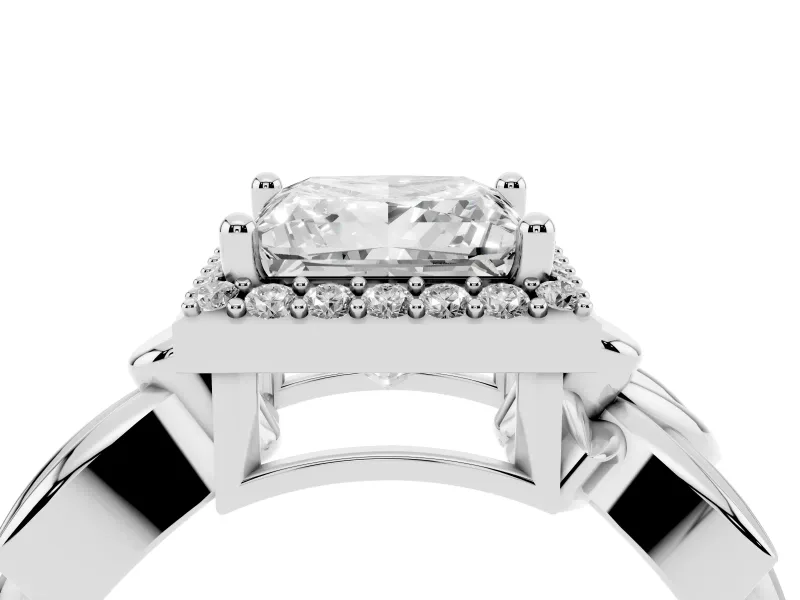 Princess Cut Floral Halo Engagement Ring Setting | Leaf Shoulders | Platinum