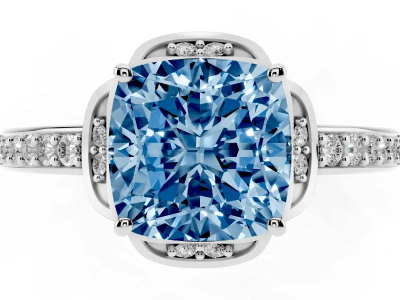 Cushion Cut Floral Pavé Engagement Ring Setting for a Fancy Blue Lab-Grown Diamond | Platinum