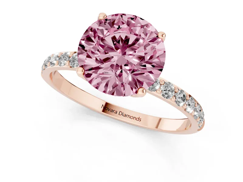 Round Pave Engagement Ring Setting for a Fancy Pink Lab-Grown Diamond | Slim Band | Rose Gold