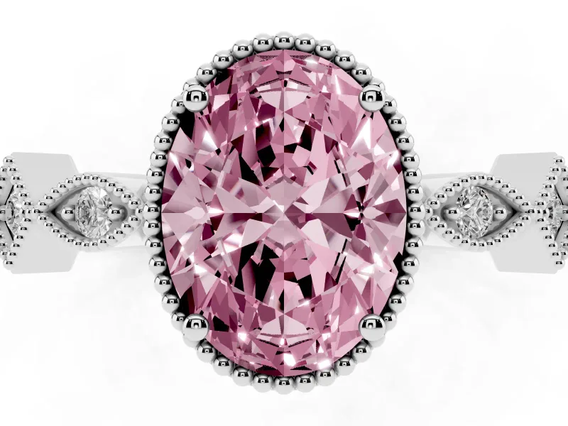 Fancy Pink Oval Cut Diamond Milgrain Marquise Twist Band Ring Set in Silver with Prong Setting