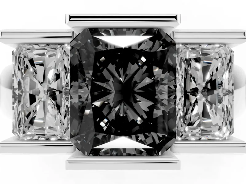 Radiant Cut Channel-Set Three Stone Engagement Ring Setting for a Black Center | Platinum