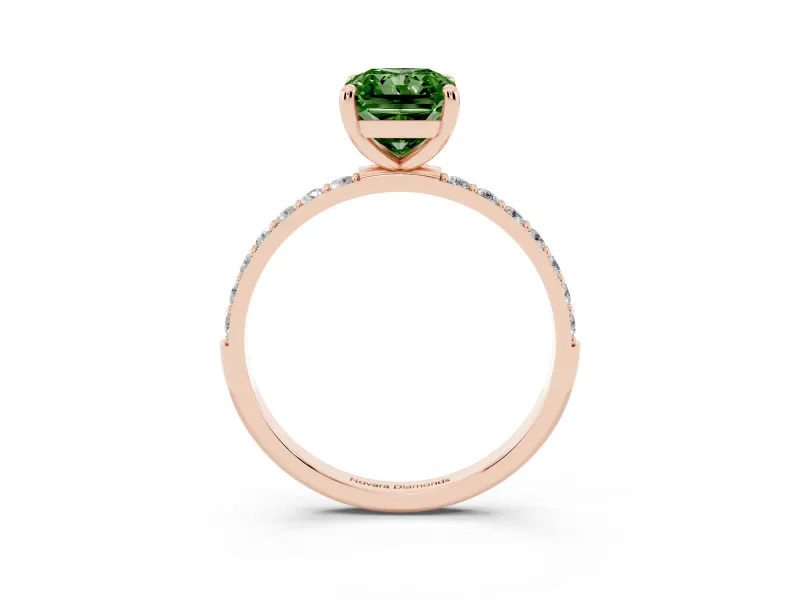 Radiant Cut Pave Solitaire Engagement Ring Setting for a Fancy Green Lab-Grown Diamond | Pave Shoulders | Rose Gold