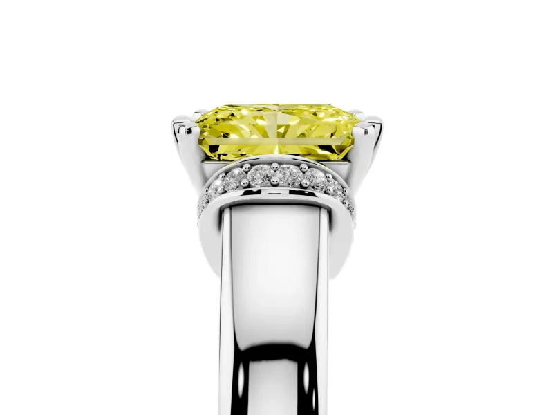 Radiant Cut Pavé Collar Engagement Ring Setting for a Fancy Yellow Lab-Grown Diamond | Platinum