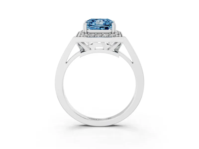Princess Cut Halo Engagement Ring Setting for a Fancy Blue Lab-Grown Diamond | Polished Halo Rim | Sterling Silver