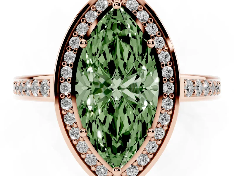 Marquise Sectioned Halo Engagement Ring Setting for a Fancy Green Lab-Grown Diamond | Rose Gold