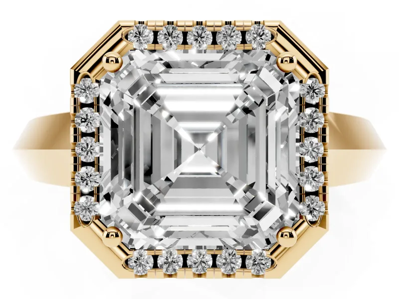 Asscher Cut Halo Engagement Ring Setting | Knife-Edge Band | Yellow Gold