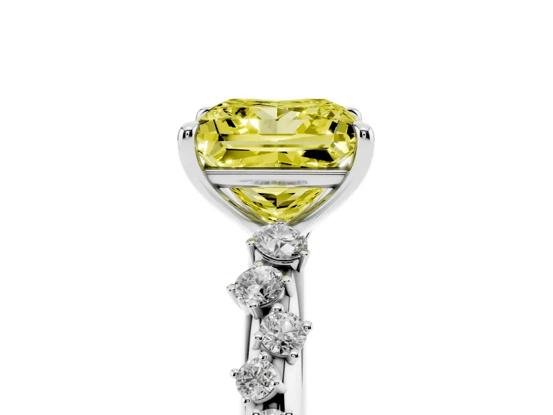 Fancy Yellow Princess Cut Diamond Cluster Solitaire Ring Set in White gold with Prong Setting