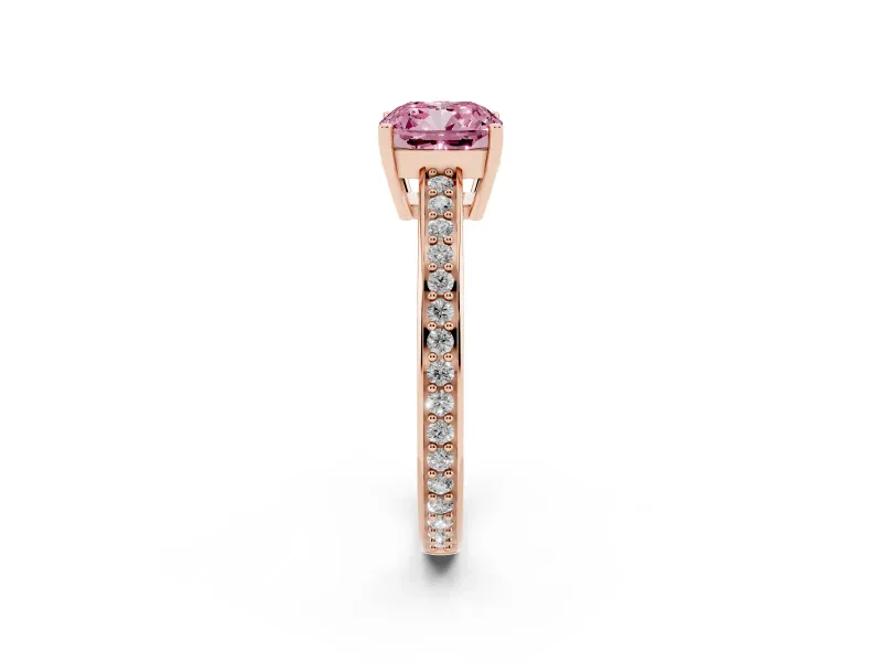 Cushion Cut Pave Solitaire Engagement Ring Setting for a Fancy Pink Lab-Grown Diamond | Accented Basket | Rose Gold