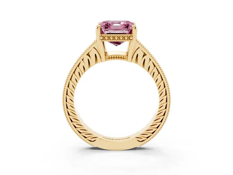 Asscher Cut Engraved Engagement Ring Setting for a Fancy Pink Lab-Grown Diamond | Yellow Gold