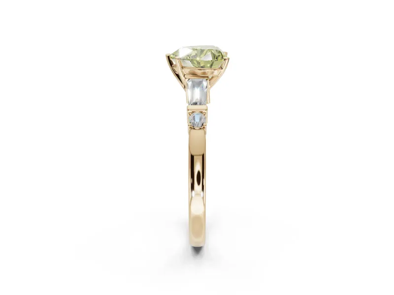 Heart-Shaped Tapered Baguette Engagement Ring Setting for a Fancy Yellow Lab-Grown Diamond | Bar Set Sides | Yellow Gold
