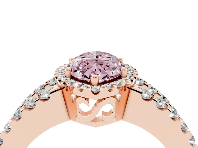 Fancy Pink Marquise Cut Diamond Halo Ring Set in Rose gold with Pavé Split Shank and Prong Setting