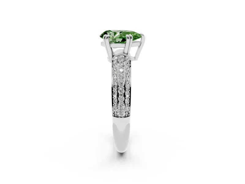 Pear-Shaped Three Row Pave Engagement Ring Setting for a Fancy Green Lab-Grown Diamond | Double Claws | Sterling Silver