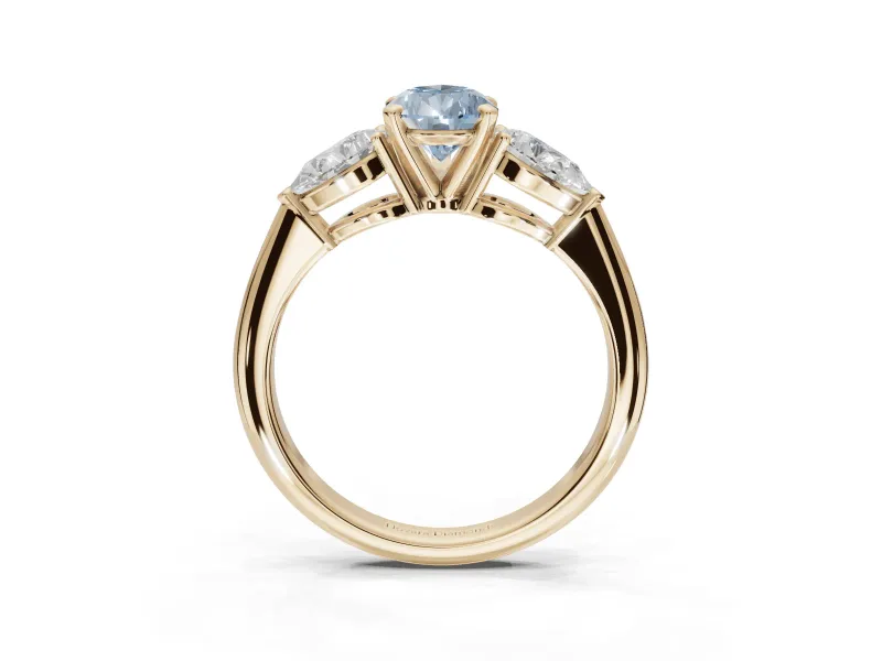 Pear-Shaped 3-Stone Engagement Ring Setting for a Fancy Blue Lab-Grown Diamond | Yellow Gold