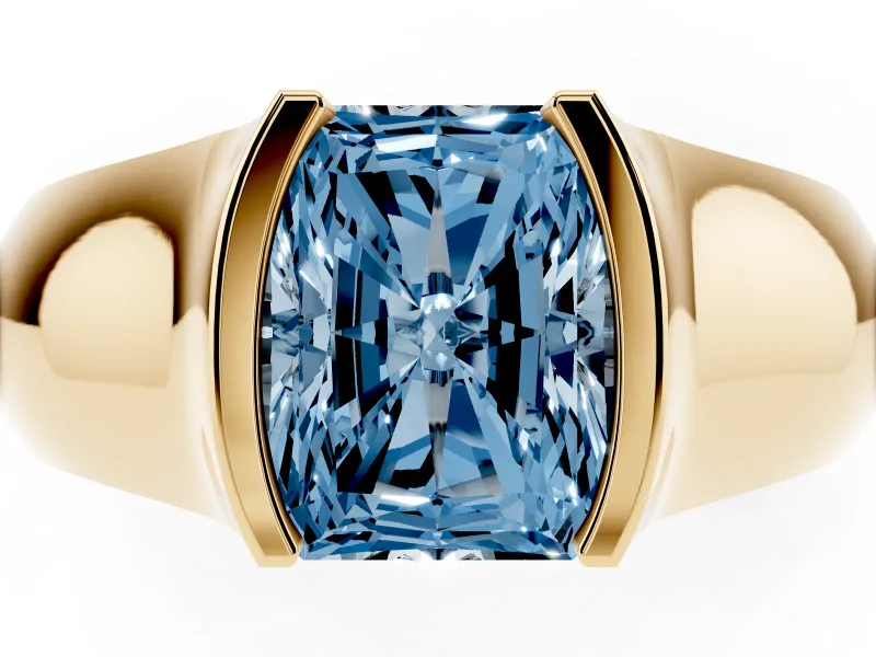 Radiant Cut Half Bezel Solitaire Engagement Ring Setting for a Fancy Blue Lab-Grown Diamond | Wide Band | Yellow Gold