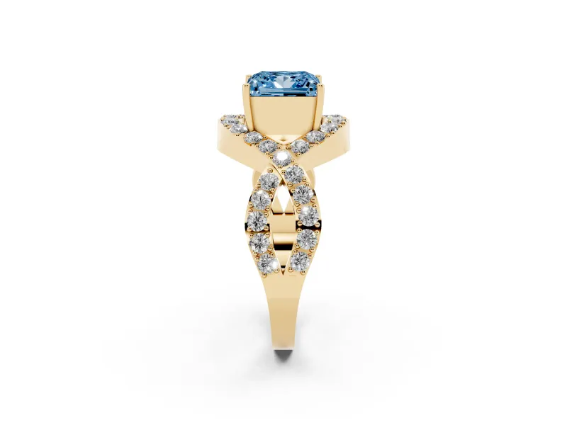 Princess Cut Infinity Twist Engagement Ring Setting for a Fancy Blue Lab-Grown Diamond | Yellow Gold