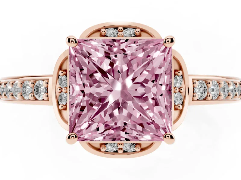 Princess Cut Floral Pavé Engagement Ring Setting for a Fancy Pink Lab-Grown Diamond | Rose Gold