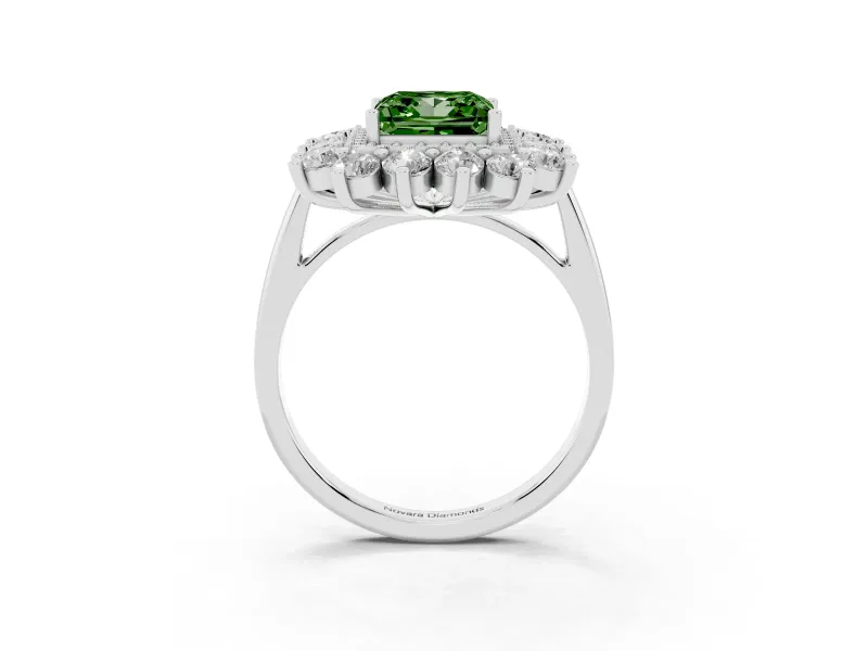 Princess Cut Floral Halo Engagement Ring Setting for a Fancy Green Lab-Grown Diamond | Plain Band | Sterling Silver