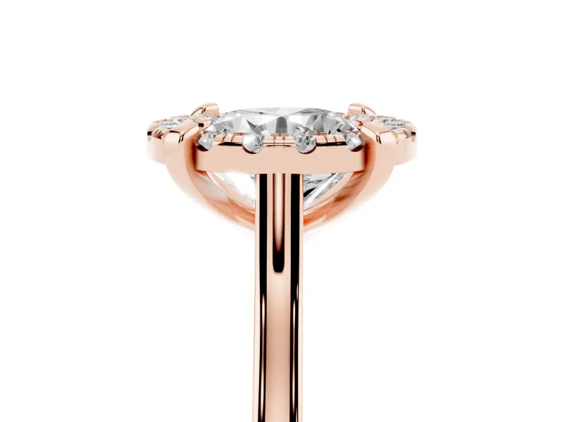 Round Claw Corner Halo Engagement Ring Setting | Slim Plain Band | Rose Gold