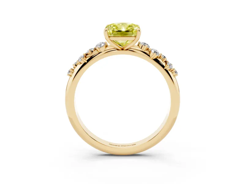Radiant Cut Graduated Solitaire Engagement Ring Setting for a Fancy Yellow Lab-Grown Diamond | Yellow Gold