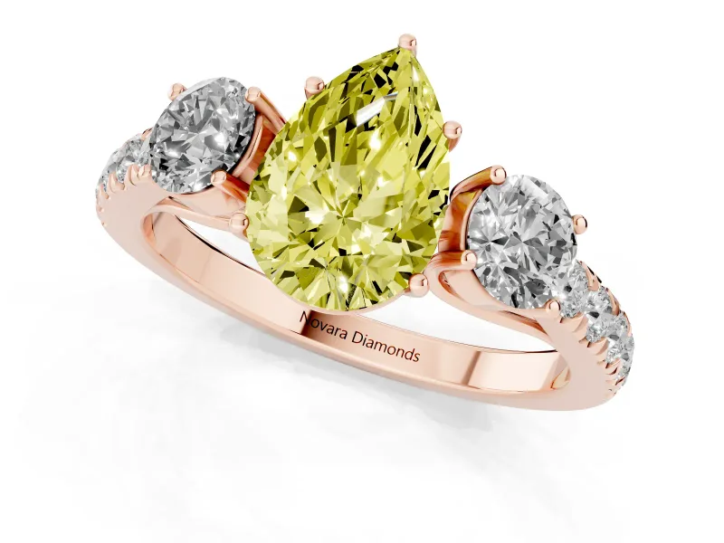 Pear-Shaped Engagement Ring Setting for a Fancy Yellow Lab-Grown Diamond | Three Stone | Rose Gold