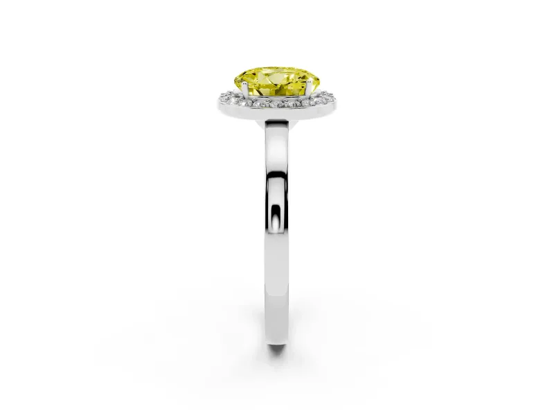 Fancy Yellow Round Cut Diamond Halo Ring Set in Silver with Solitaire Band and Prong Setting