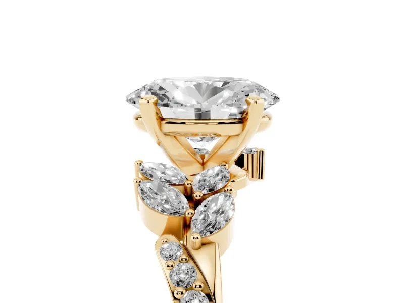 Oval Floral Engagement Ring Setting | Marquise Side Stones | Yellow Gold