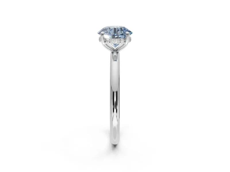 Round Hidden Halo Ring Setting for a Fancy Blue Lab-Grown Diamond | White Gold