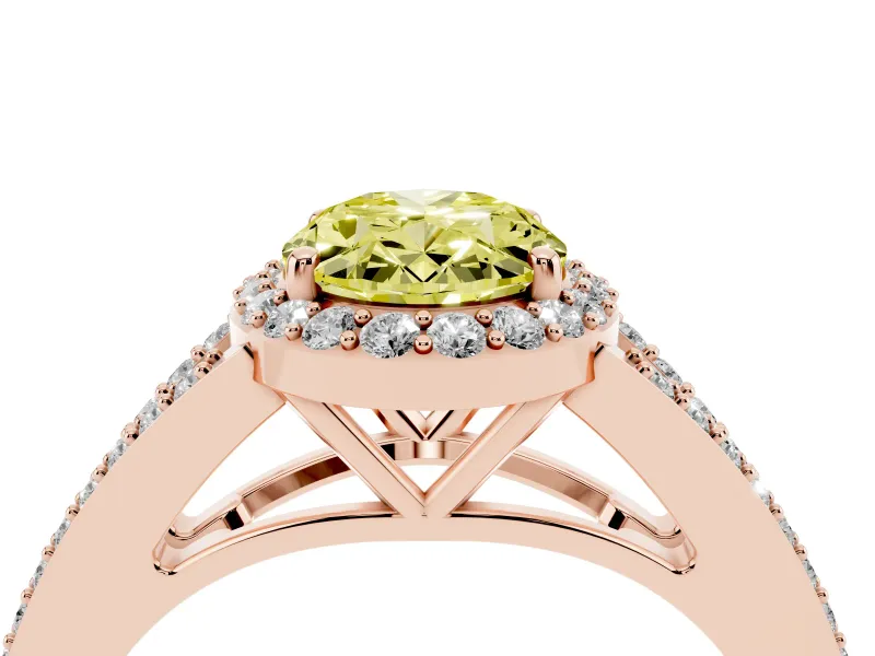 Oval Split Shank Halo Engagement Ring Setting for a Fancy Yellow Lab-Grown Diamond | Rose Gold