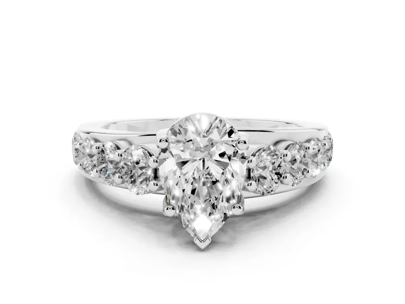Pear Cut Diamond Pavé Engagement Ring Set in Silver with Prong Setting