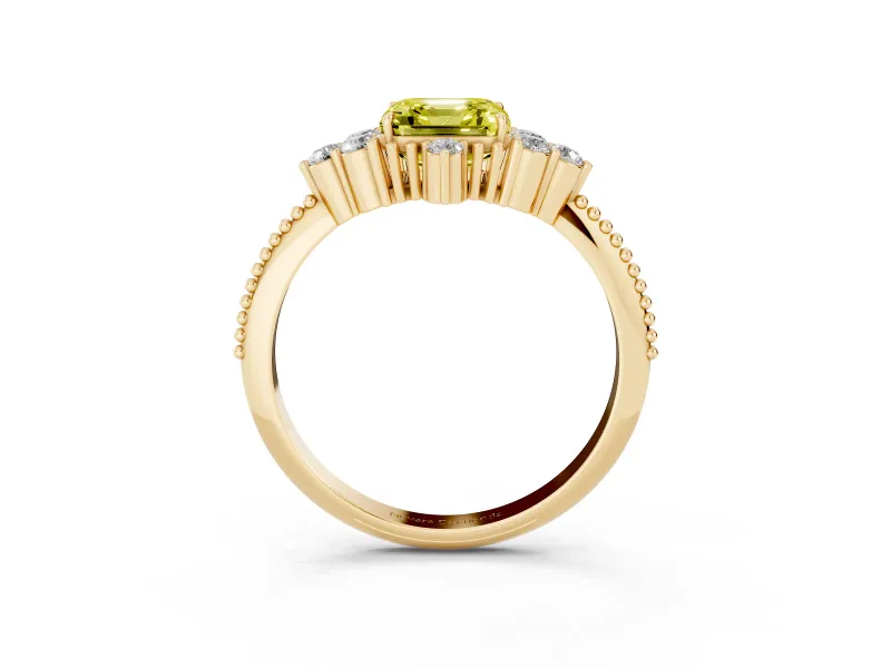 Asscher Cut Cluster Engagement Ring Setting for a Fancy Yellow Lab-Grown Diamond | Yellow Gold