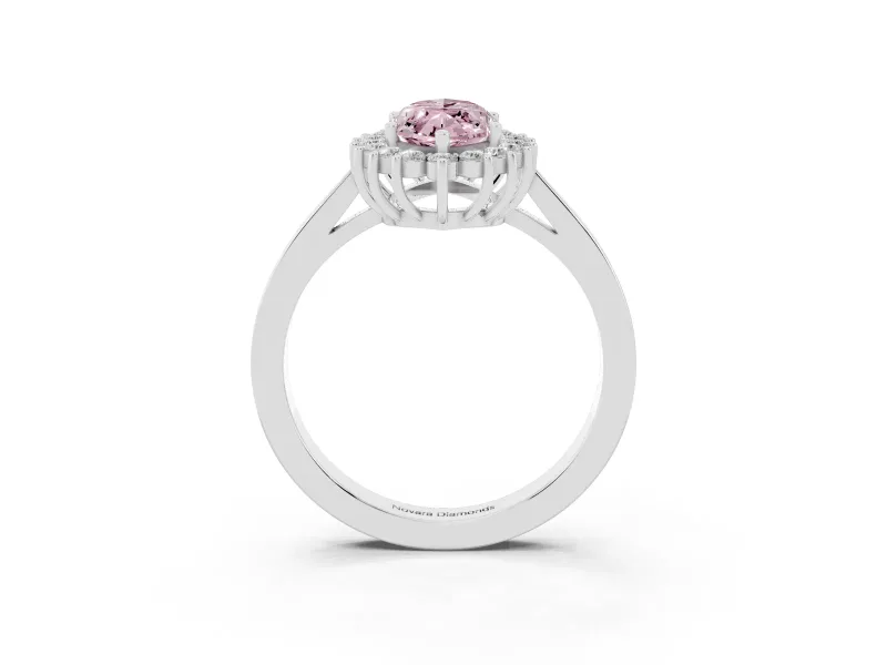 Fancy Pink Marquise Cut Diamond Halo Ring Set in White gold with Round Halo and Smooth Solitaire Band