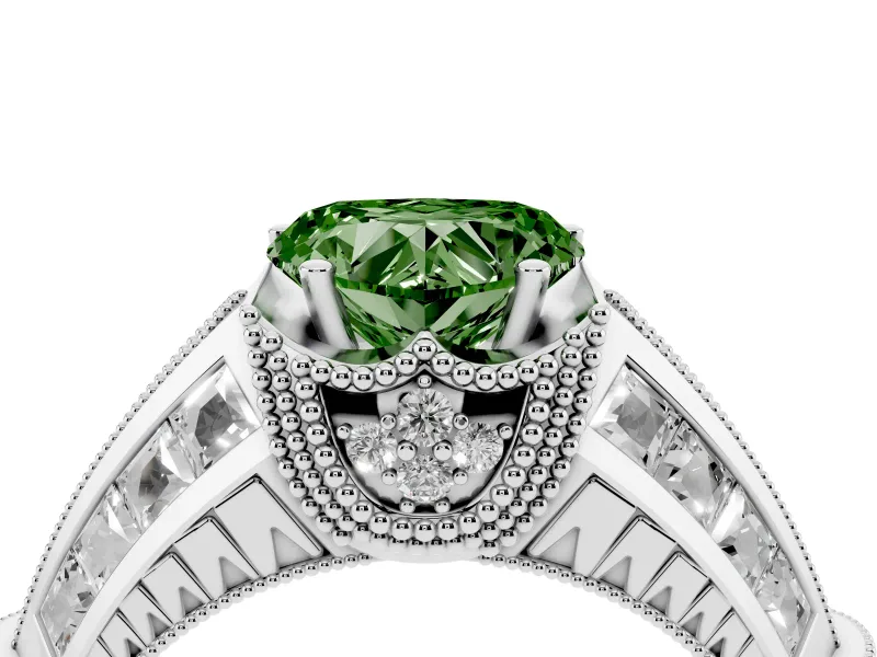 Heart-Shaped Vintage Engagement Ring Setting for a Fancy Green Lab-Grown Diamond | Sterling Silver - Design NV-24885