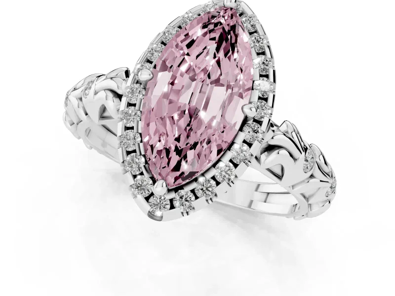 Marquise Leaf Halo Engagement Ring Setting for a Fancy Pink Lab-Grown Diamond | Sterling Silver