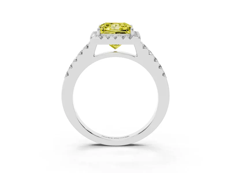 Princess Cut Halo Engagement Ring Setting for a Fancy Yellow Lab-Grown Diamond | Single Row Pavé Band | Sterling Silver