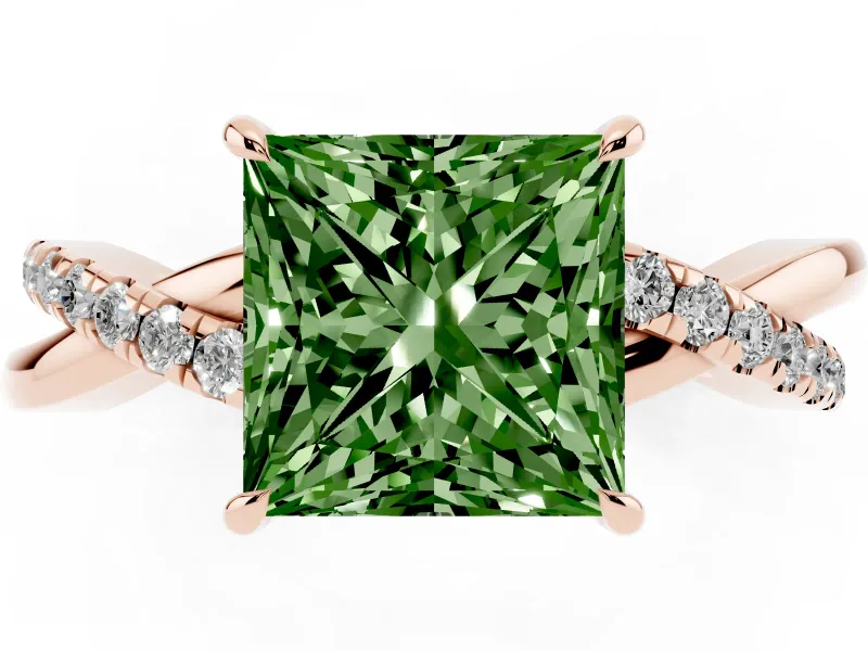 Princess Cut Crossover Engagement Ring Setting for a Fancy Green Lab-Grown Diamond | Rose Gold