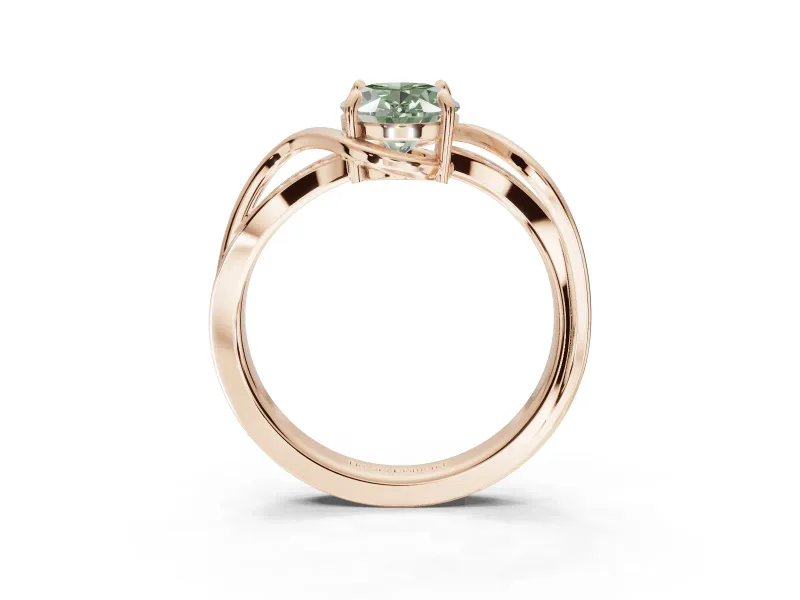 Oval Bypass Solitaire Engagement Ring Setting for a Fancy Green Lab-Grown Diamond | Pavé and Plain Strands | Rose Gold