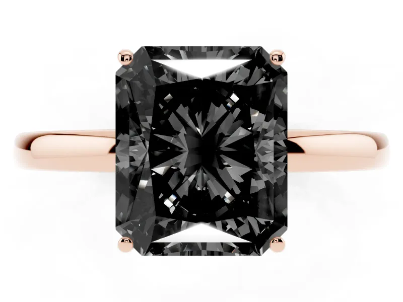 Radiant Cut Hidden Halo Engagement Ring Setting for a Black Center | Thin Band | Rose Gold