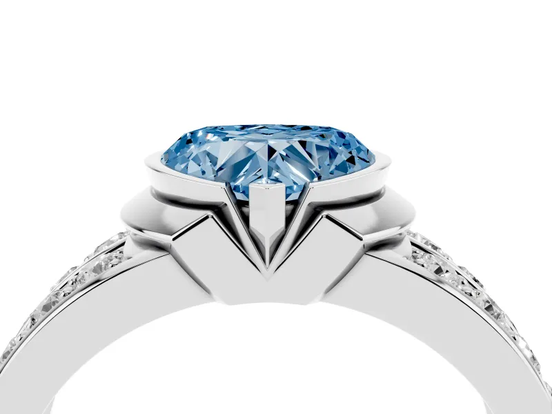 Heart-Shaped Half Bezel Engagement Ring Setting for a Fancy Blue Lab-Grown Diamond | Channel Band | White Gold