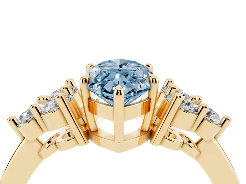 Marquise Cluster Side Stone Engagement Ring Setting for a Fancy Blue Lab-Grown Diamond | Yellow Gold