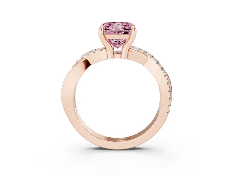 Princess Cut Twist Engagement Ring Setting for a Fancy Pink Lab-Grown Diamond | Rose Gold